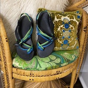Chacos, size 8, green and blue, double straps